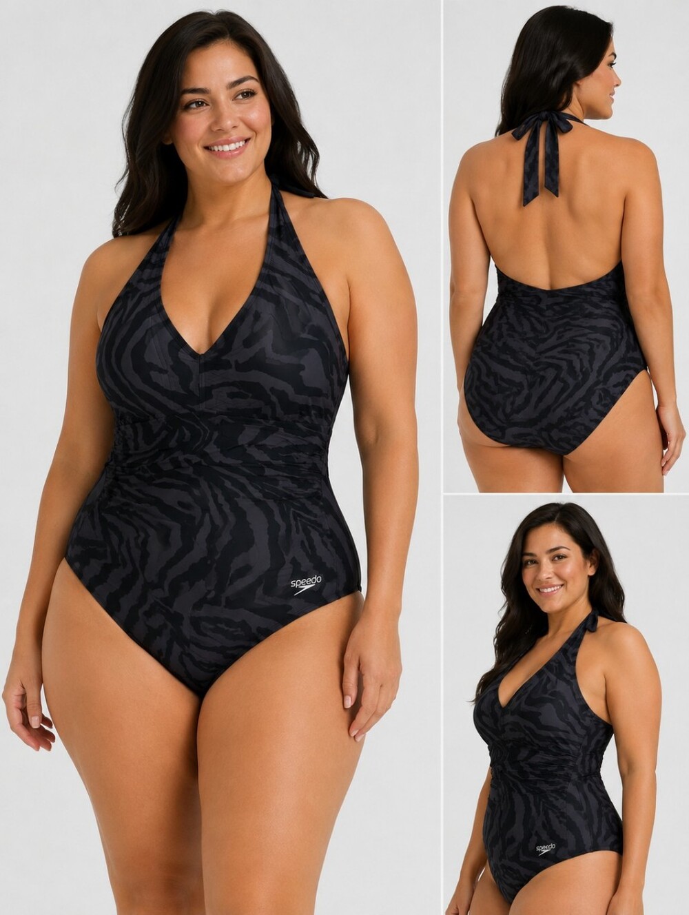 Black Gray Zebra-Print One-Piece Swimsuit